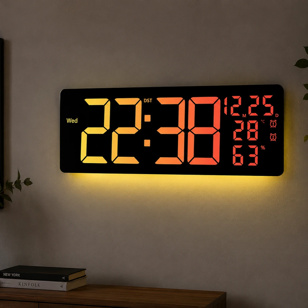 Настінні електронні LED-годинники 6669R з пультом ДК та RGB-підсвіткою