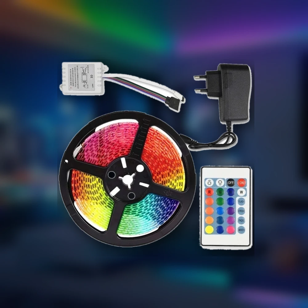 Світлодіодна стрічка SMD 5050 RGB LED 5 м (IP65) з пультом та блоком живлення