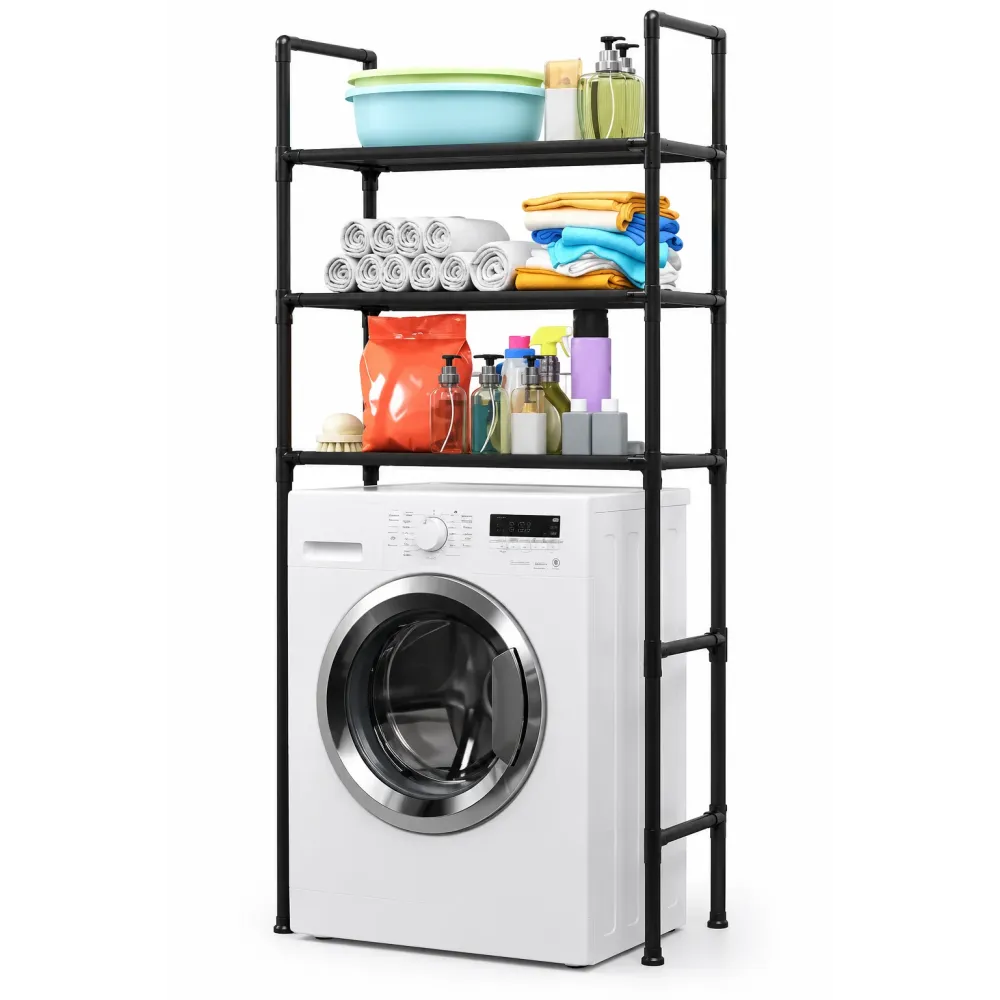 Стелаж над пральною машиною 3 полиці чорний підлогова стійка-органайзер
