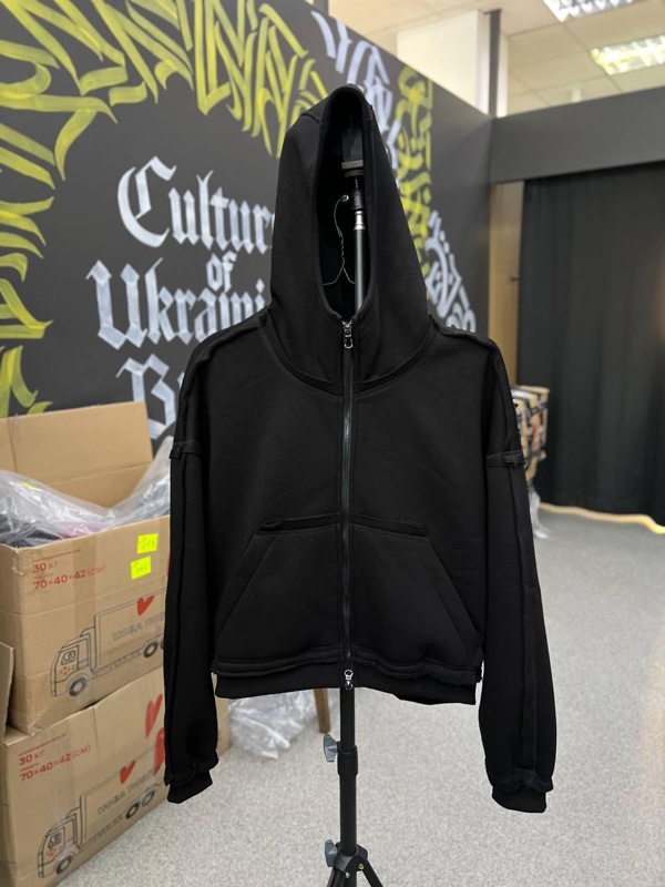 Зіп худі yarm Crop Hot Black, oversize, на флісі